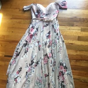 OFF-THE-SHOULDER FLORAL KLEINFELD BRIDESMAID DRESS